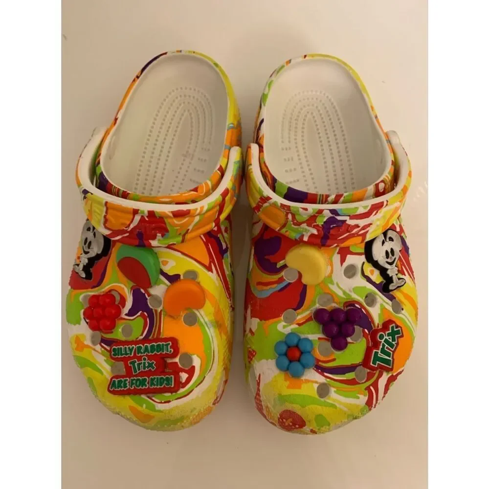 Crocs Colorful Trix Rubbit Slip On Clog Sandals Shoes with Fun Charms Size J 5/7